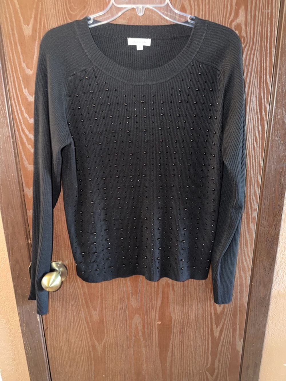 White Birch Black Crewneck Sweater with Black Pearl Detail
